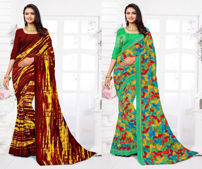 Panchvati NX Printed Daily Wear Georgette Saree(Pack of 2, Multicolor)