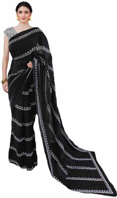 Divyam Printed Handloom Pure Cotton Saree(Black)