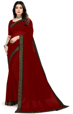 pari creation Solid/Plain, Self Design, Dyed, Embellished Bollywood Georgette Saree(Maroon)