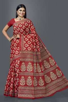 SHANVIKA Printed Daily Wear Pure Cotton Saree(Red)