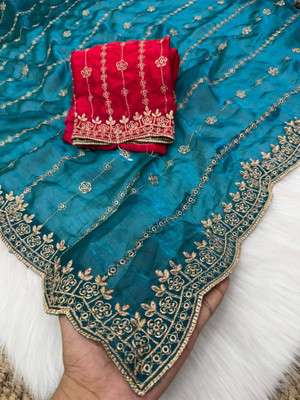 bhavika silk mills Embroidered Bollywood Georgette Saree(Blue)