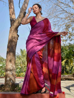 SIKDAR TEXTILE Color Block Handloom Cotton Blend Saree(Pack of 2, Multicolor)