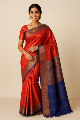 seema collection Woven Banarasi Jute Silk Saree(Red)