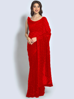 Divastri Embellished Bollywood Georgette Saree(Red)