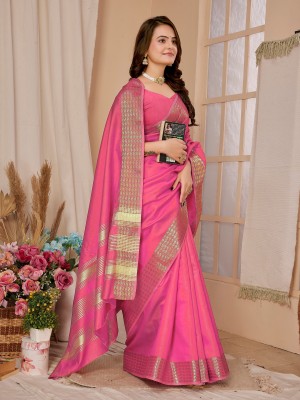 R K INFINITIVE Woven Banarasi Jacquard Saree(Pink)