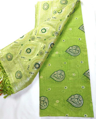 scope creations Embellished Mysore Cotton Blend Saree(Green)