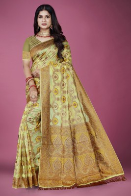 Sari Satva Woven Bollywood Organza Saree(Yellow)