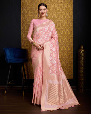 SWORNOF Solid/Plain Bollywood Linen Saree(Pink)