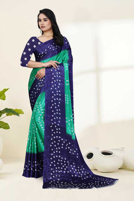 jihana fab Printed Bandhani Chiffon Saree(Blue)