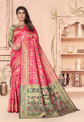 BULLDOZER Woven Patola Cotton Silk, Jacquard Saree(Multicolor)