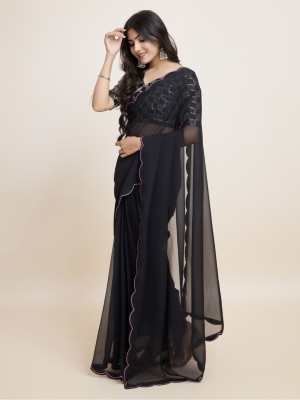 PANI ENTERPRISE Solid/Plain Patola Georgette Saree(Black)