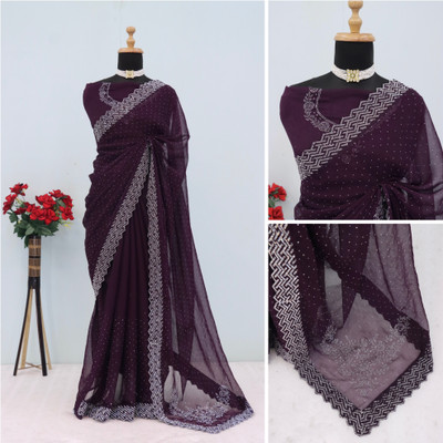VarniRaaj Fashion Embellished, Geometric Print Bollywood Organza Saree(Light Blue)