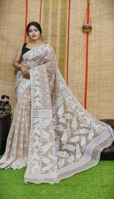 maa agameswari Self Design Jamdani Cotton Silk Saree(Pack of 2, Beige)