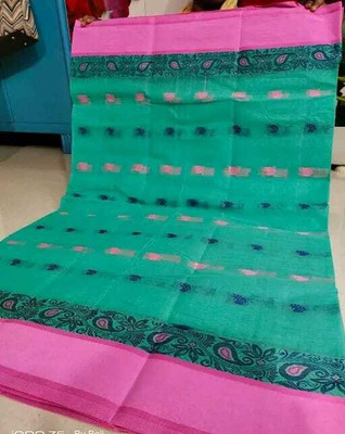 BiswasTextiles Self Design Tant Pure Cotton Saree(Green)