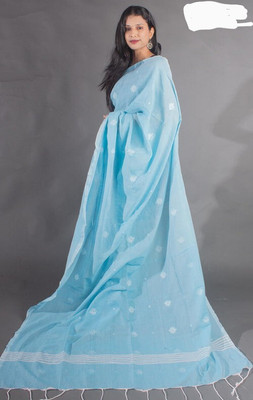 NADIA HANDALOOM Self Design Handloom Pure Cotton Saree(Light Blue)