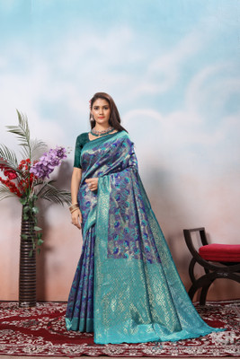 Yogik Creation Digital Print Kanjivaram Art Silk Saree(Dark Blue)