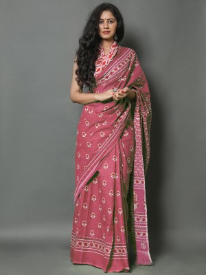 BUTA BUTI Printed Daily Wear Pure Cotton Saree(Pink)