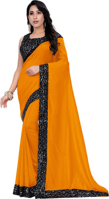 Aadishakti Fashion Solid/Plain Bollywood Art Silk Saree(Yellow)