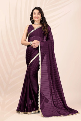 Navantika Striped, Self Design Daily Wear Chiffon Saree(Maroon)