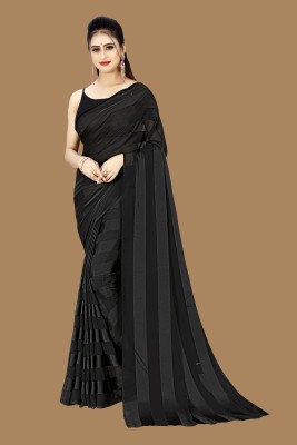 kashvi sarees Striped Bollywood Satin Saree(Black)