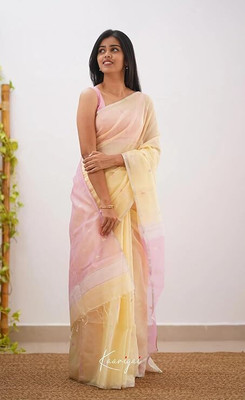 shivdarshan creation Self Design Banarasi Pure Silk, Polyester Saree(Cream, Pink)