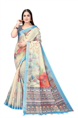 Suhagfab Printed Bollywood Cotton Linen Saree(Multicolor)