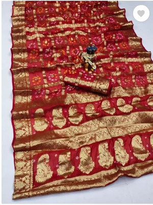PANKHUDI FASHION Self Design Bandhani Art Silk Saree(Red)