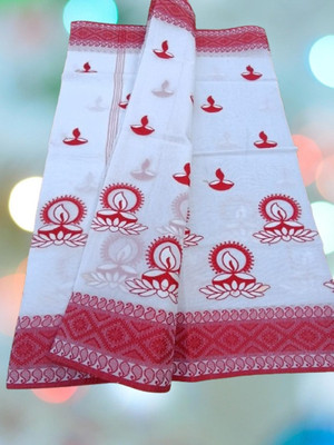 Happy Creation Woven Jamdani Cotton Blend Saree(Multicolor)