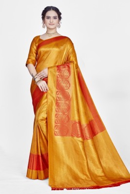 Homigoz Woven Banarasi Nylon Saree(Mustard)