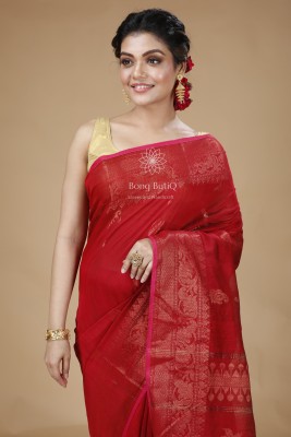 Bong ButiQ Woven Bhagalpuri Linen, Cotton Linen Saree(Red)