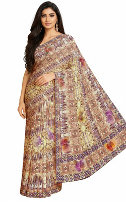 dhanjyoti Printed Chanderi Chanderi Saree(Multicolor)