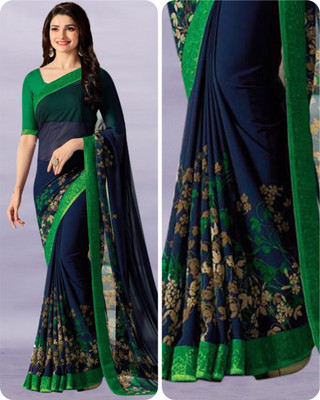 V And V Shop Printed Bollywood Georgette Saree(Blue)