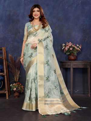 NEGRONI Embroidered Daily Wear Cotton Silk Saree(Light Blue)