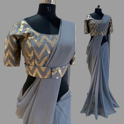 Crystallfashion Self Design Bollywood Georgette Saree(Grey)