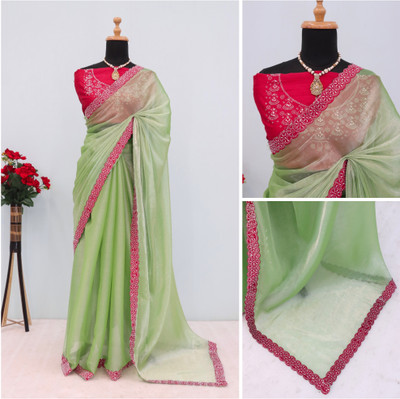 JENNYFEB Embellished Bollywood Jimmy choo Saree(Light Green)