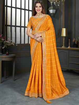Divastri Embroidered Bandhani Art Silk Saree(Yellow)