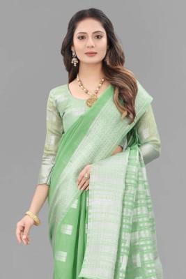 Fashion Club Collection Woven Maheshwari Linen, Cotton Linen Saree(Light Green)