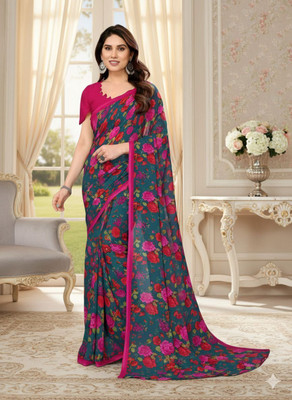 SmittenSmit Printed Bollywood Georgette Saree(Multicolor)