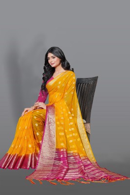 KOTHARI KS Woven Bandhani Organza Saree(Yellow)