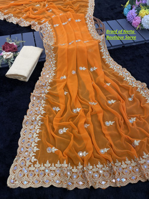 NERTA BOUTIQUE Embroidered Bollywood Georgette Saree(Mustard)