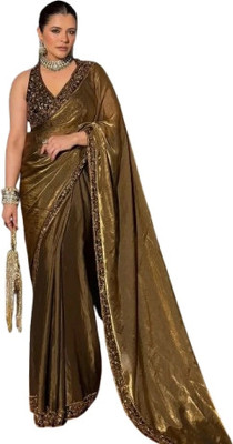 KRISHNACOLLECTION9 Embroidered, Solid/Plain Bollywood Art Silk Saree(Mustard)