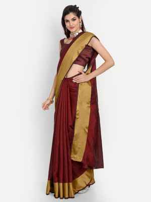 HouseOfCommon Solid/Plain Bollywood Silk Blend Saree(Maroon)