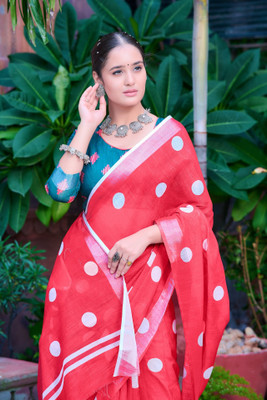 Vinayak Textile Printed Bollywood Linen Saree(Red)