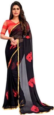 Aika Printed Bollywood Chiffon Saree(Black)