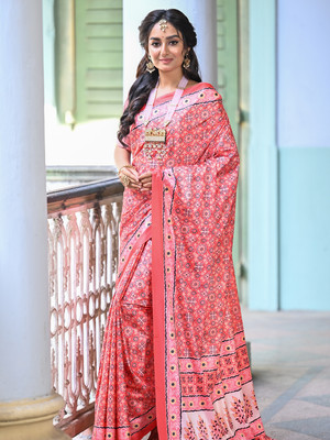 ANOUK Printed Daily Wear Crepe Saree(Red)