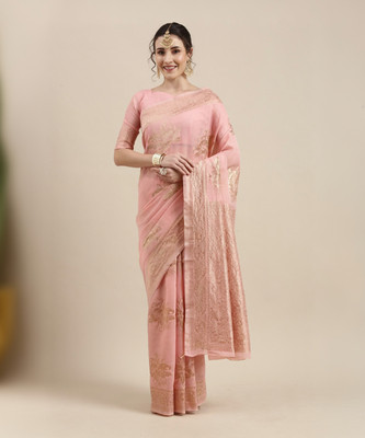Sareemall Woven Banarasi Linen Saree(Light Blue)
