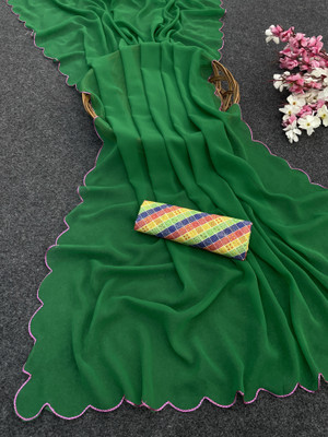 Jyanshu Creation Solid/Plain Bollywood Georgette Saree(Green)