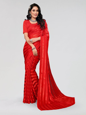Moda Rapido Striped Daily Wear Satin Saree(Red)