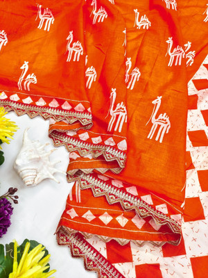 Divastri Printed Daily Wear Cotton Blend Saree(Orange)
