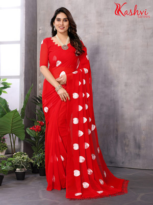 kashvi sarees Self Design, Embellished Bollywood Chiffon, Georgette Saree(Red)